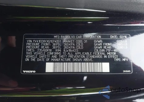 2016 Volvo Xc90 T5 Momentum z USA, uszkodzony, nr VIN YV4102XKXG1074051